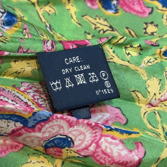 Ralph Lauren Vintage V-Neck Paisley Silk Wrap Pleated Tie Dress Green Multi 10 - Picture 12 of 14